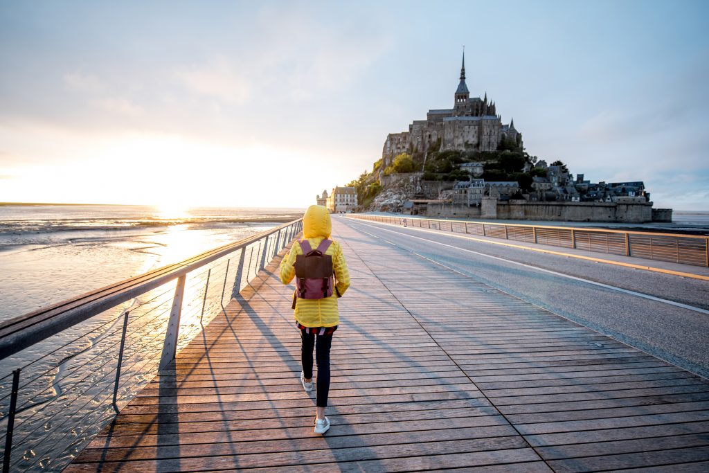 tourist near saint michel island in france